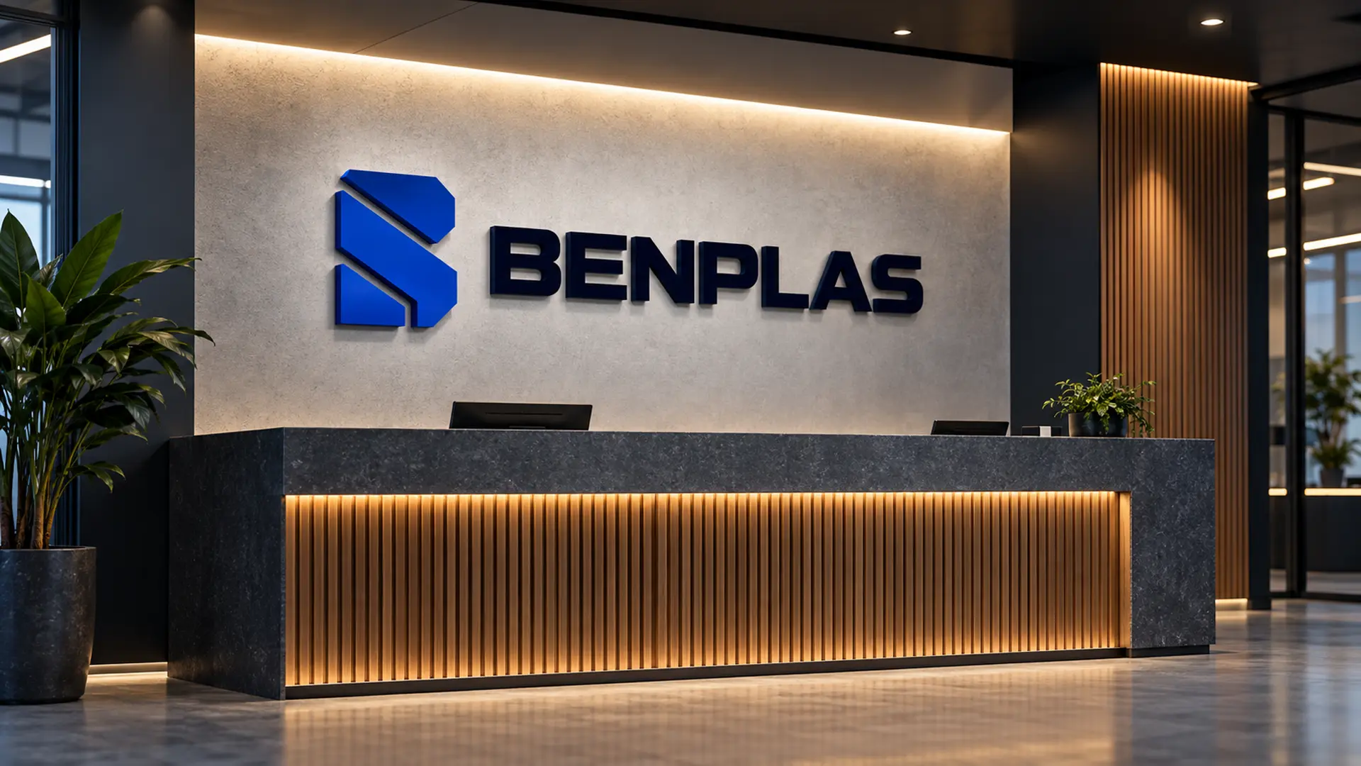 Recepção corporativa com a marca BENPLAS